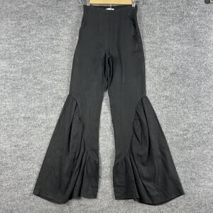 Lanhtropy Pants XS Gypsy Linen Flare Ruffle High Waist Black Boho Hippie Party